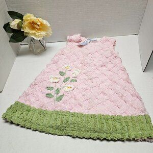 New Girls Pink Applique 3D Flower Weave Chenille Creations Dress Pink Green 2T